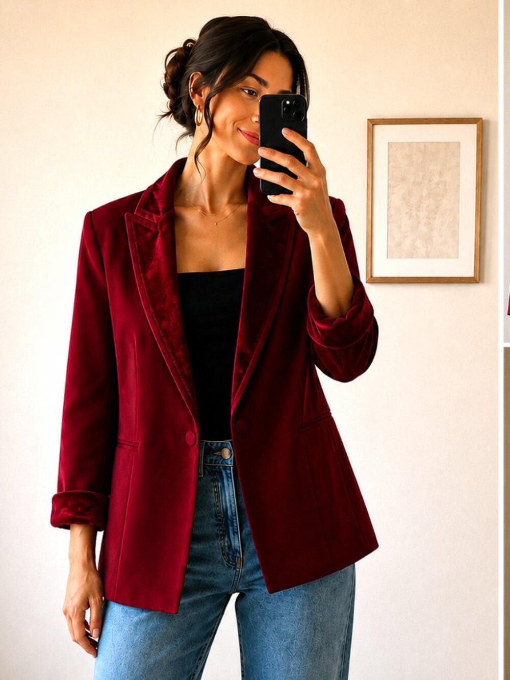The Look Randolph Duke Red Blazer Size 8 Removable Collars Velvet Vintage Y2K